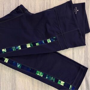 Athleta Navy Leggings with Green Pattern